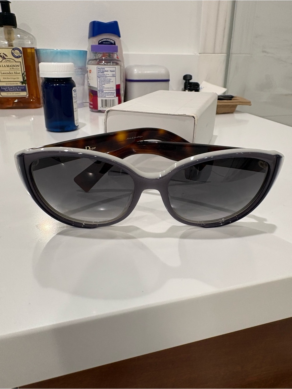 Dior Gray Cat-Eye Sunglasses with Tortoiseshell Temples